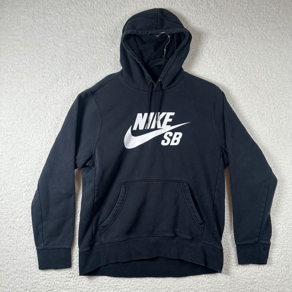 Nike SB Logo Hoodie Mens L Skateboarding Pullover Sweatshirt Black Streetwear
